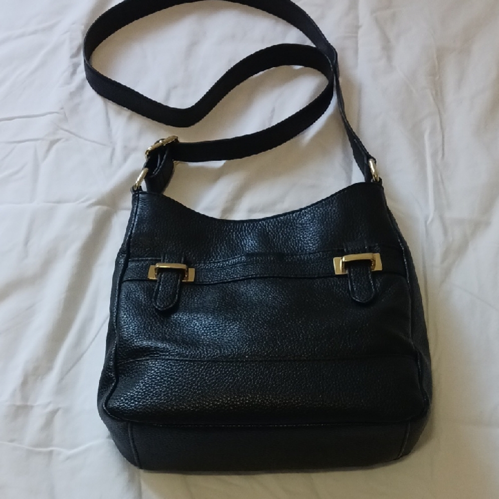 Giani Bernini Black Leather Crossbody Bag with Gold Accents